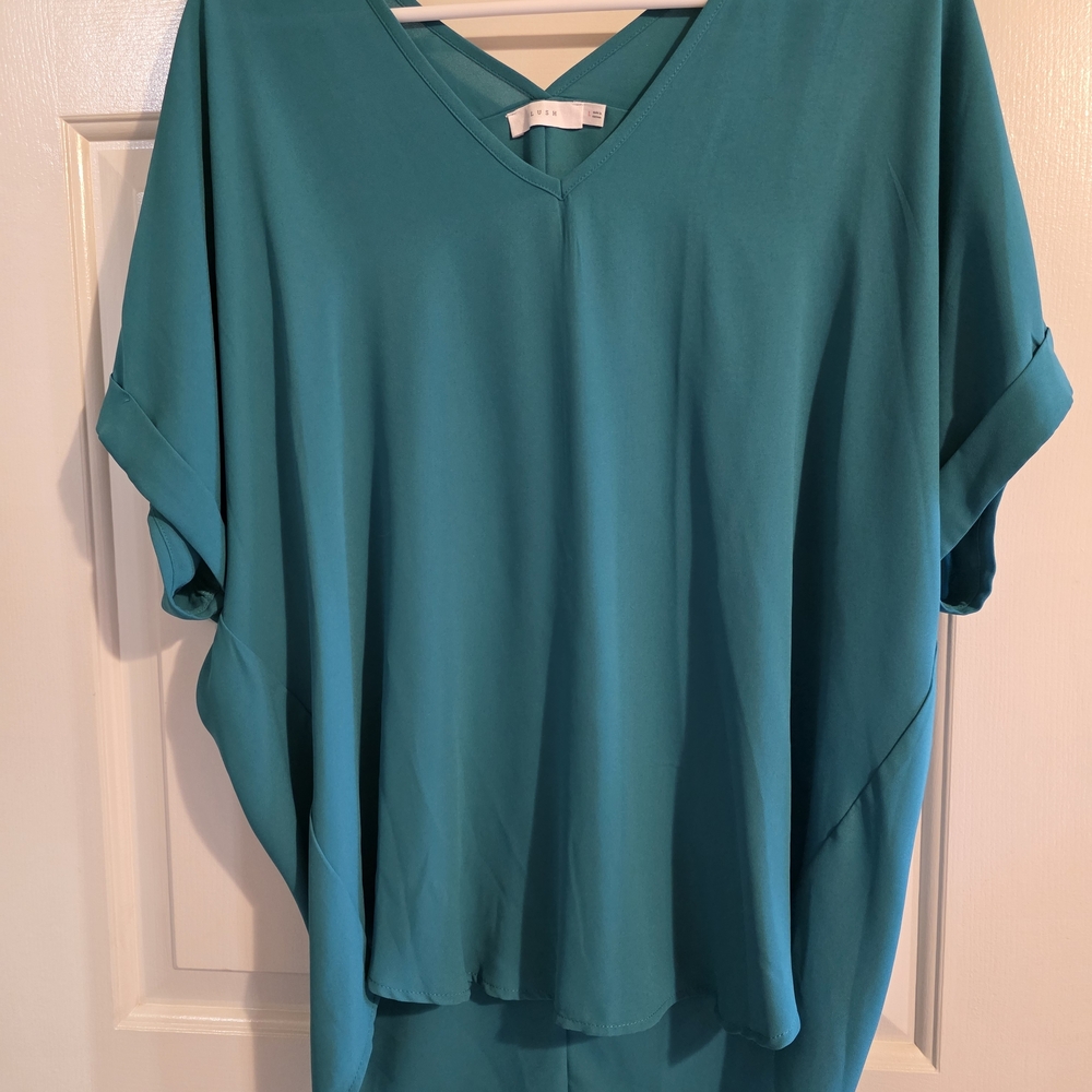 Lush Teal V-Neck Blouse
